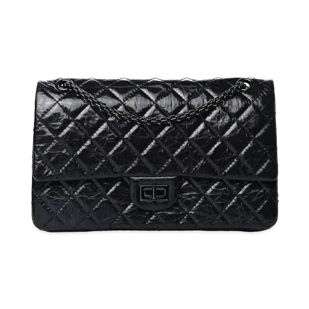 CHANEL 2.55 Chain Shoulder Glazed Calfskin "So Black"