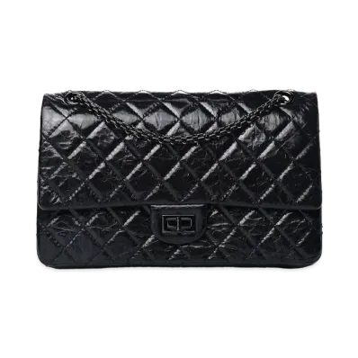 CHANEL 2.55 Chain Shoulder Glazed Calfskin "So Black"
