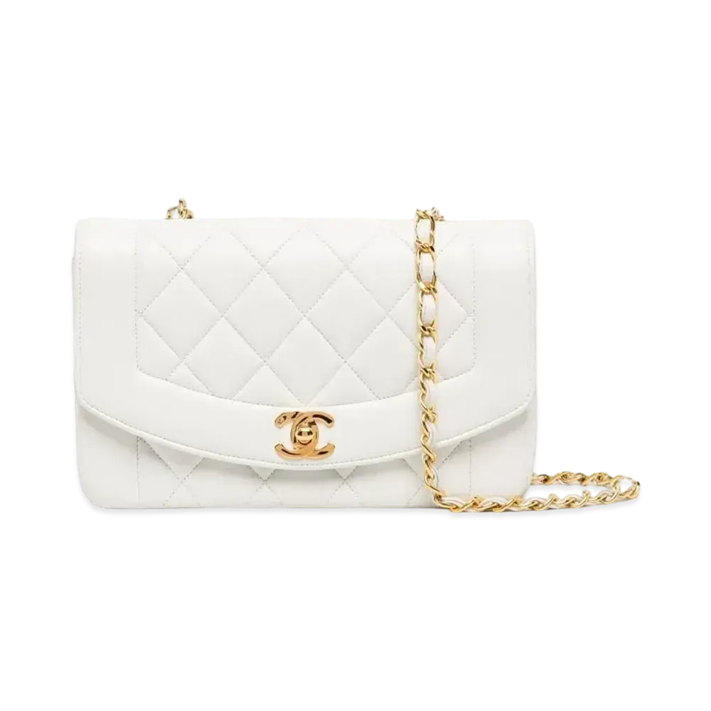 CHANEL Matelasse Diana Flap 22 Chain Shoulder Lambskin "White"