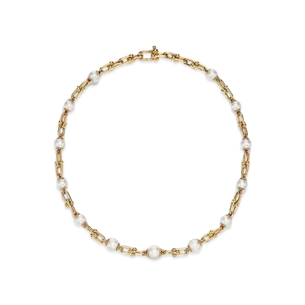 Tiffany & Co. Tiffany HardWear Graduated Link Necklace with Freshwater Pearls 18K "Yellow Gold"