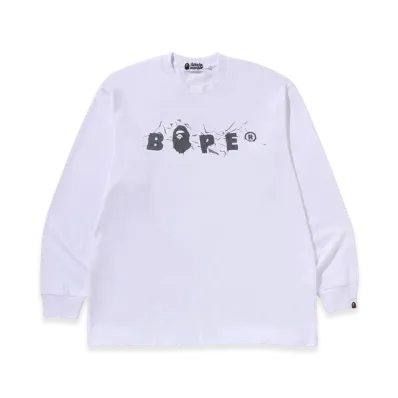 A BATHING APE Wrinkle Bape Logo Relaxed Fit LS Tee "White"