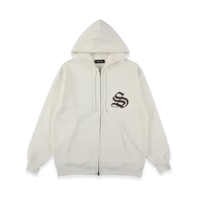 WIND AND SEA Satin Patch Zip Up Sweatshirt "White"