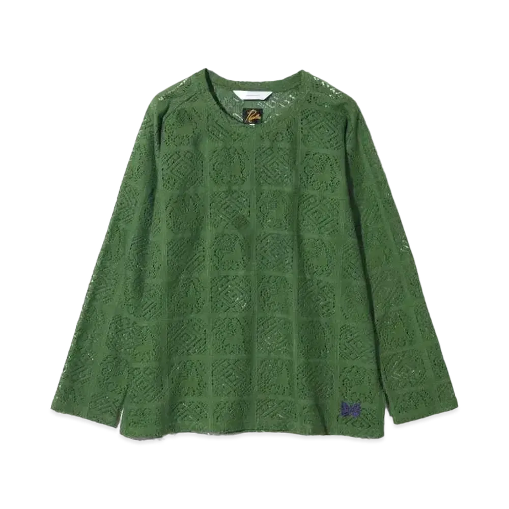 Needles x Sasquatchfabrix. L/S U Neck Tee - Jah Lion Race "Green"