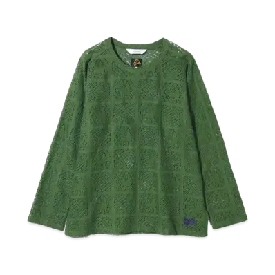 Needles x Sasquatchfabrix. L/S U Neck Tee - Jah Lion Race "Green"
