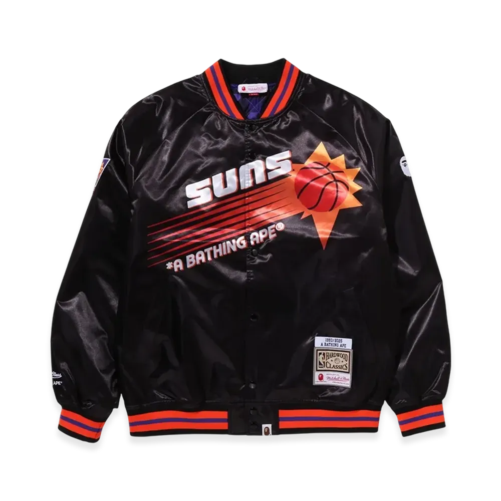 A BATHING APE x Mitchell & Ness x NBA Phoenix Suns Satin Jacket "Black"