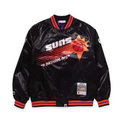A BATHING APE x Mitchell & Ness x NBA Phoenix Suns Satin Jacket "Black"