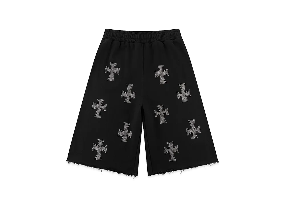 Unknown London Black X Silver Allover Rhinestone Baggy Sweat Shorts "Black"