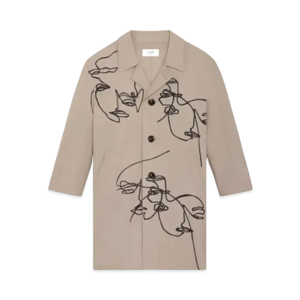 CELINE Mac Coat With Artist Print In Gabardine Cotton "Argyle/Black"