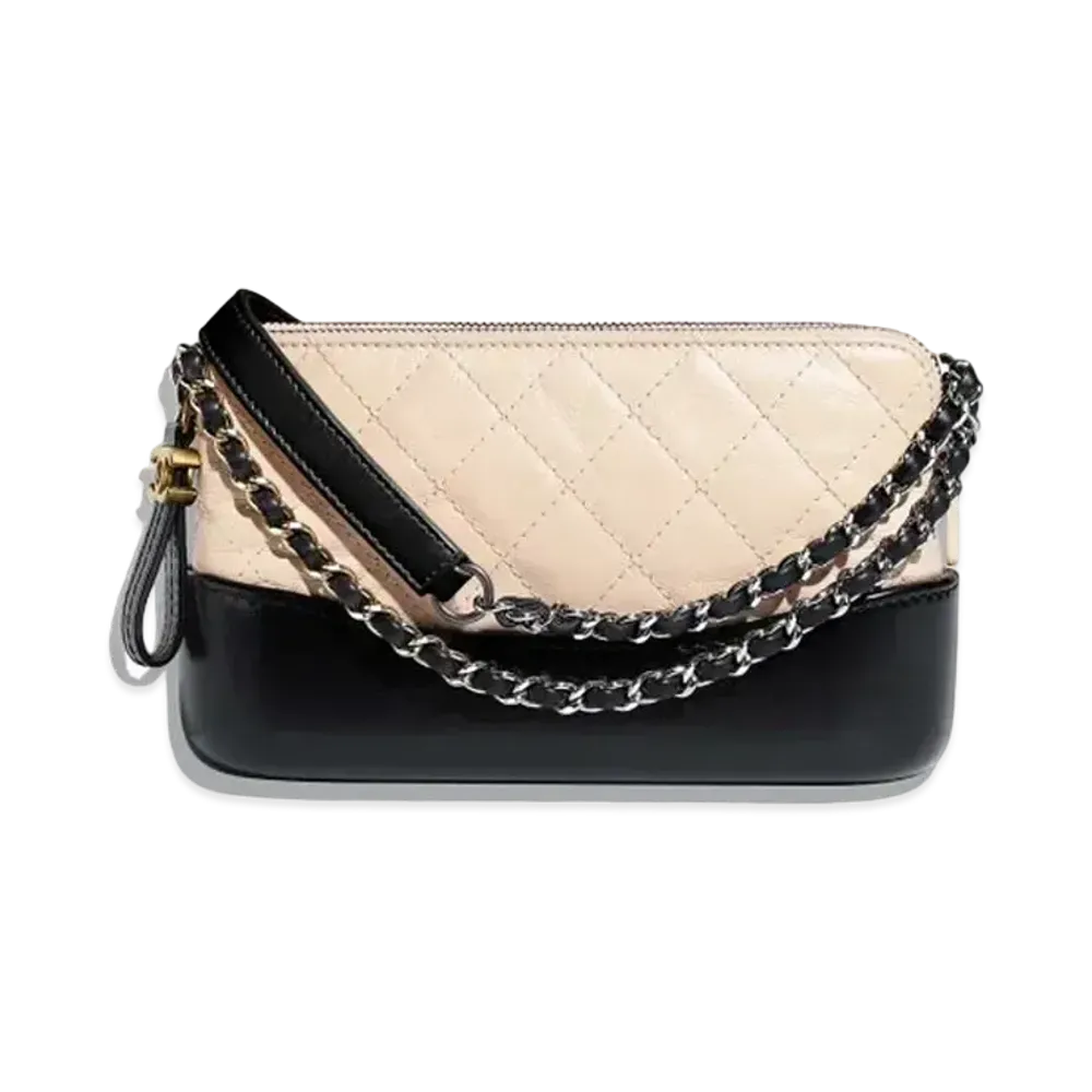 CHANEL Chain Clutch Aged Calfskin & Calfskin "Beige/Black"