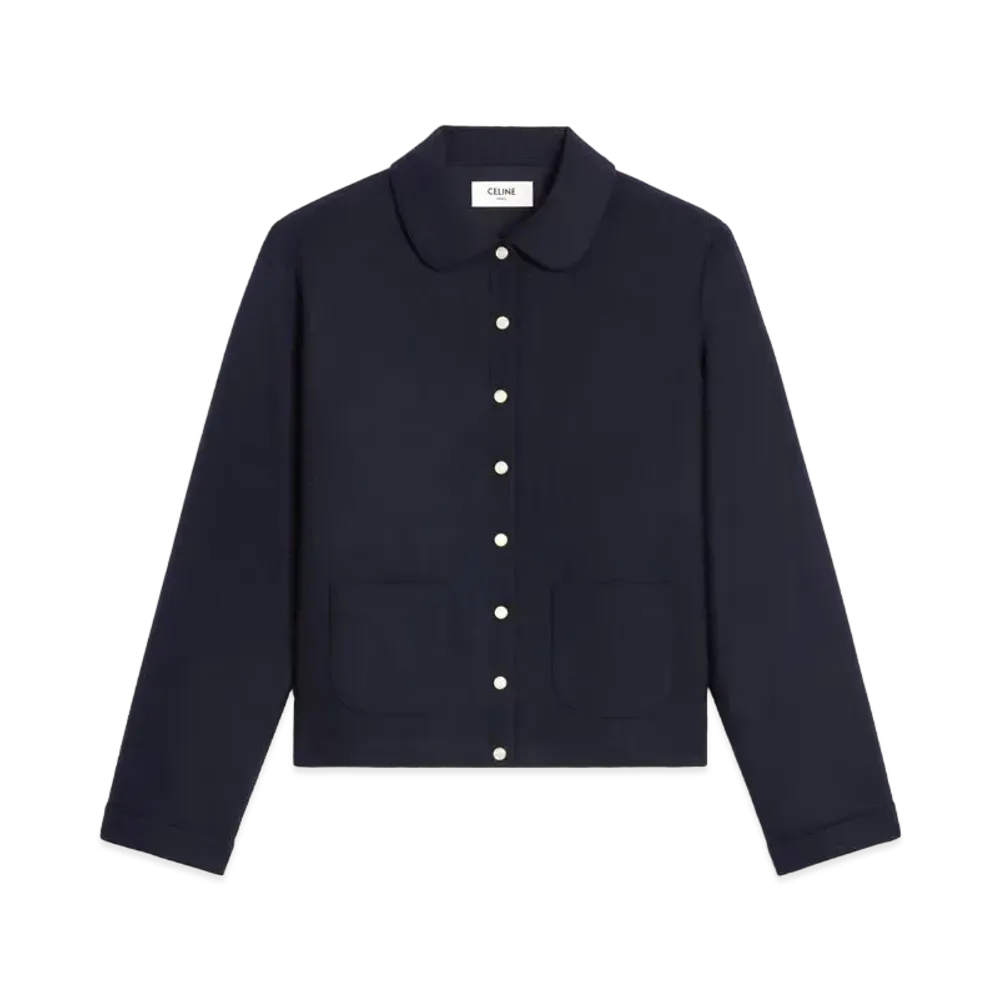 CELINE Shirt With Claudine Collar In Cashmere Flannel "Navy"
