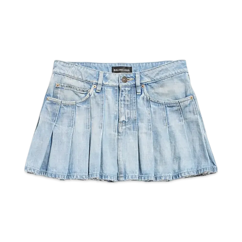 BALENCIAGA Women's Pleated Mini Skirt "Light Blue"
