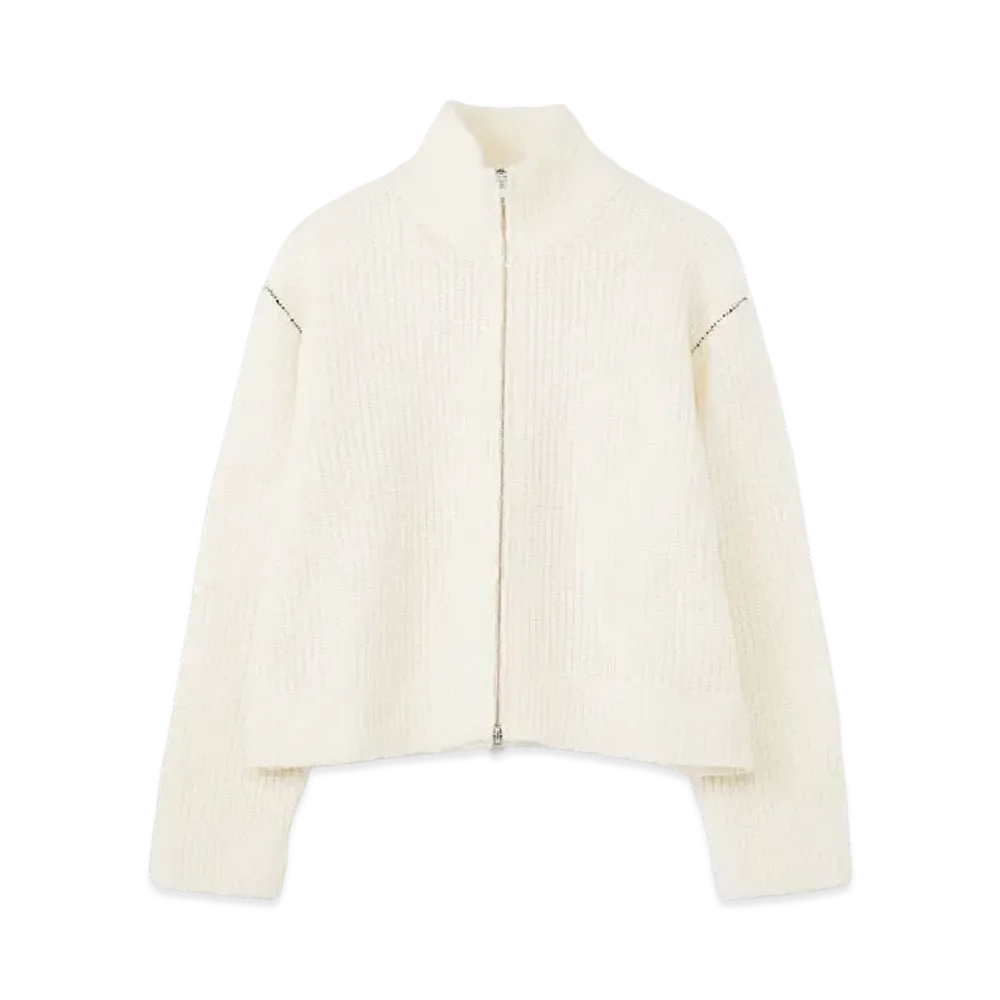 Yohji Yamamoto Y's LAMB SINGLE RIDGE HIGH NECK FASTENER SHORT CARDIGAN "Ivory"