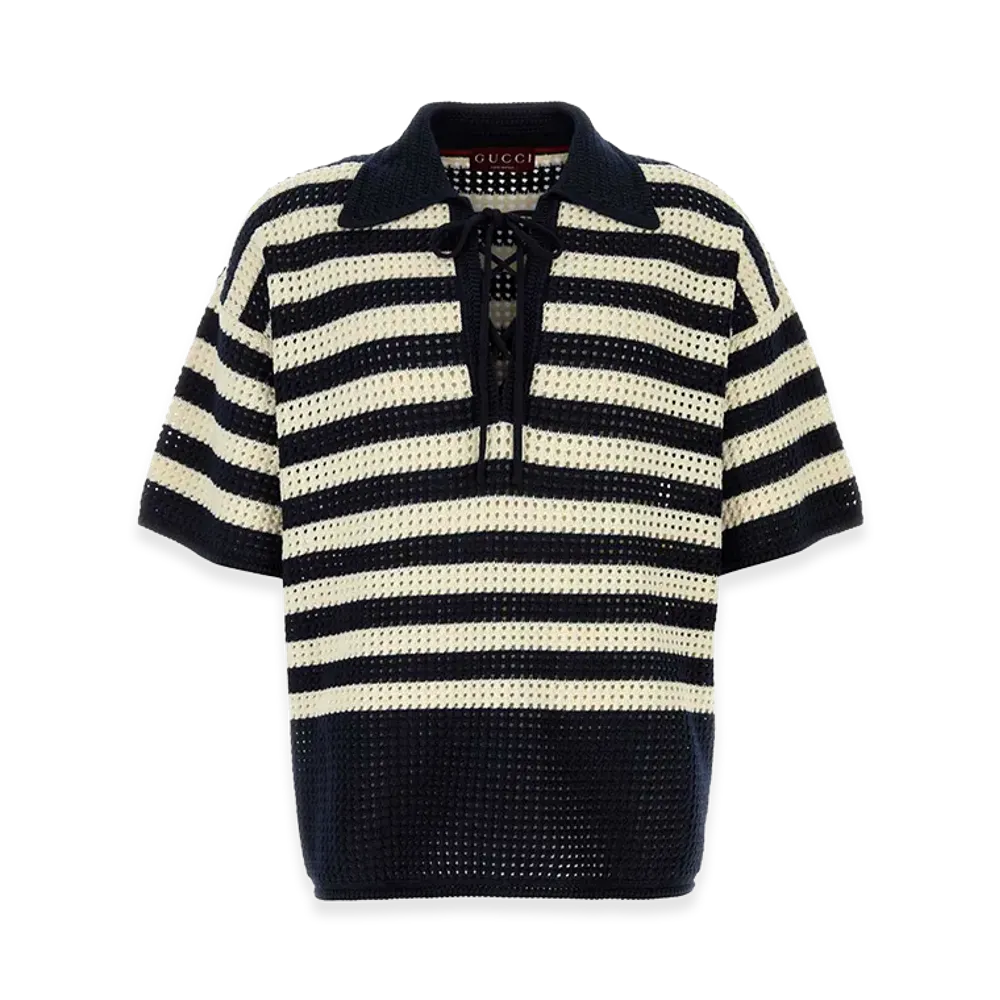 GUCCI Embroidered Crochet Polo Shirt "Stripped"