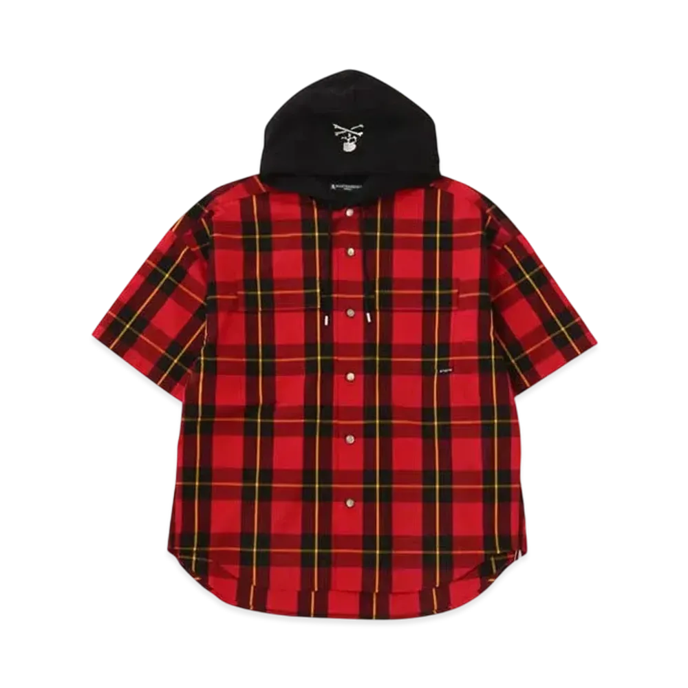 mastermind WORLD Block Plaid SS Hooded Shirt "Red (Block Plaid)"