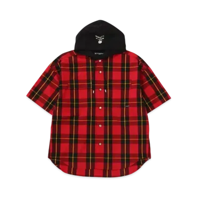 mastermind WORLD Block Plaid SS Hooded Shirt "Red (Block Plaid)"