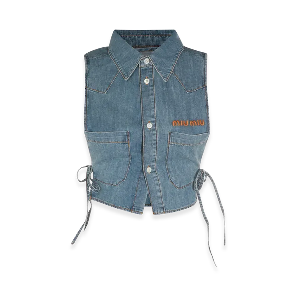 MIU MIU Women's Denim Sleeveless Shirt "Light Blue"