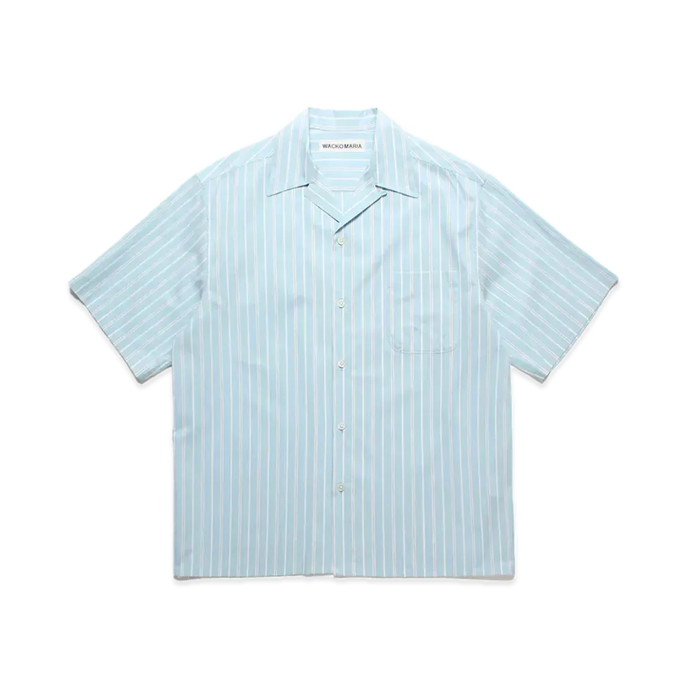 WACKO MARIA Striped Open Collar Shirt "Blue"