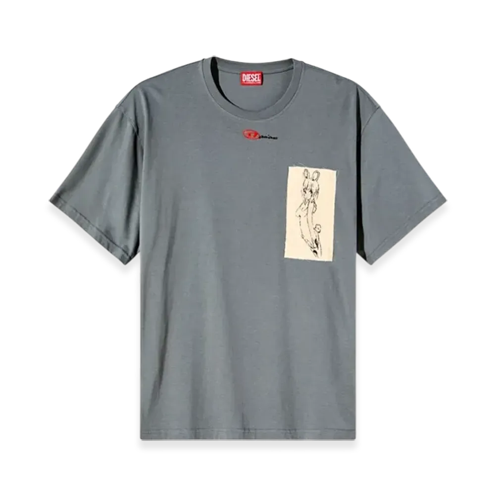 Diesel T-Boxt-1P-Dd T-Shirt With Tattoo Patch "Gray"