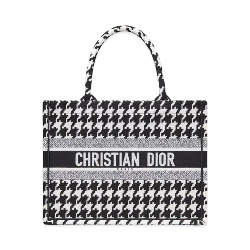 Dior Small Dior Book Tote Black Houndstooth Embroidery "Black"