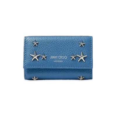 Jimmy Choo Neptune Soft Grainy Calf Leather Key Case With Star Studs "Silver/Butterfly Blue"