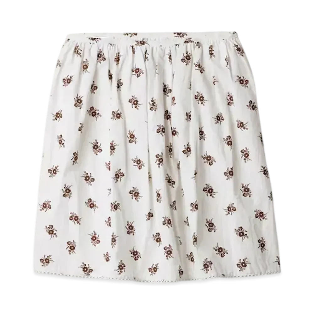 MIUMIU Women's Printed Slubbed Poplin Skirt "White/Cocoa Brown"