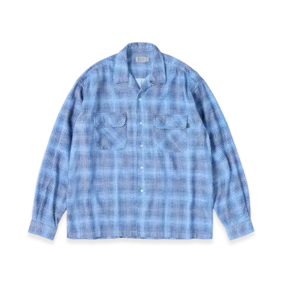 SEDAN ALL-PURPOSE Printed Plaid Flannel Open Collar Shirt "Blue"