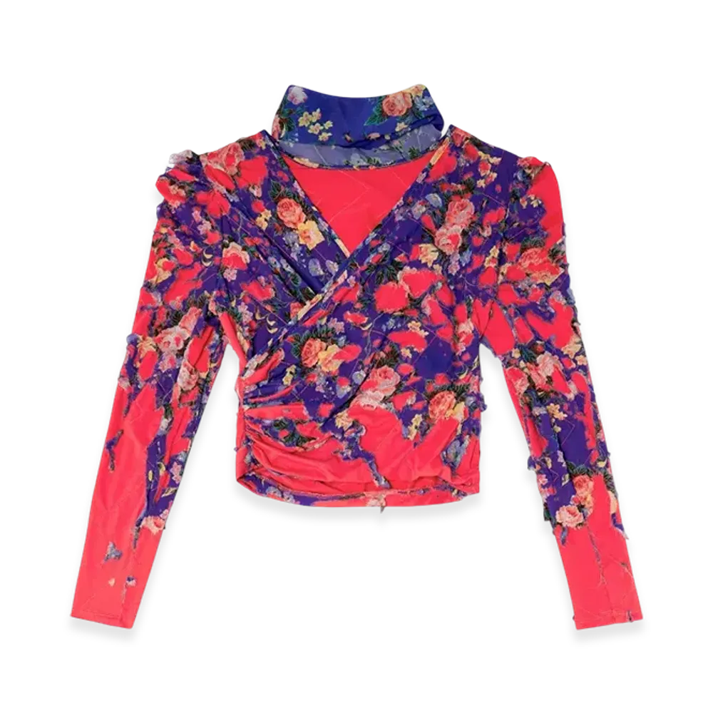 Diesel T-Floyal Puff-Sleeve Scarf Neck Top With Devore "Pink Violet"