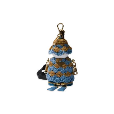 PRADA Soft Robot Crochet Bag Pendant "Light Blue/Camel"