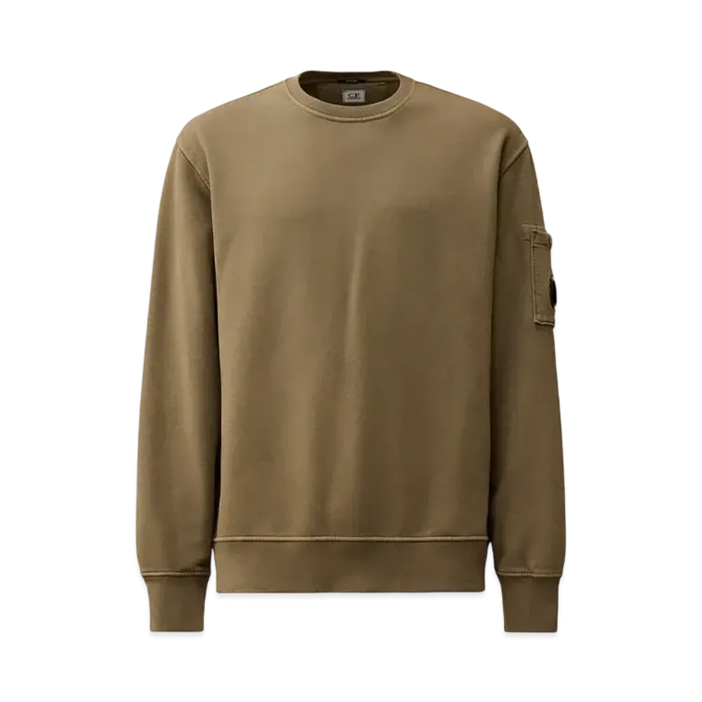 C.P Company Brushed and Emerized Diagonal Fleece Lens Crew Neck Sweatshirt "Walnut"