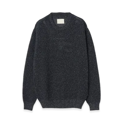 YOKE Gima Cotton Mix Slub Mesh Knit Crewneck "Black"