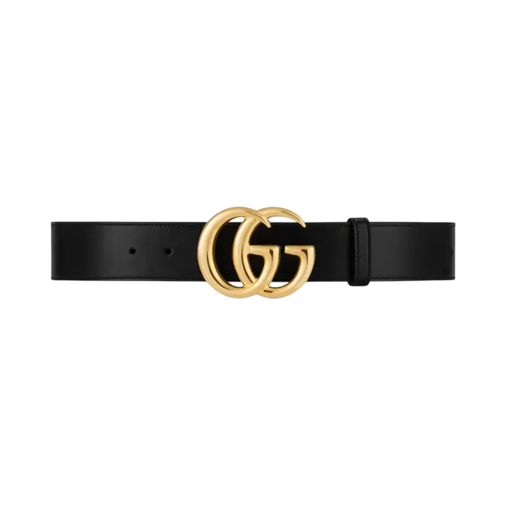 GUCCI Double G Shiny Buckle Wide Belt "Black/Gold"