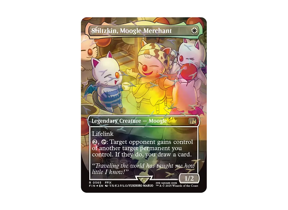 mtg moogle cards Mog, Warrior (Borderless) (Chocobo Track Foil) [FINAL FANTASY C create a 1/2 white Moogle creature token with lifelink MTG FF7 Delivery Moogle (Foil)
