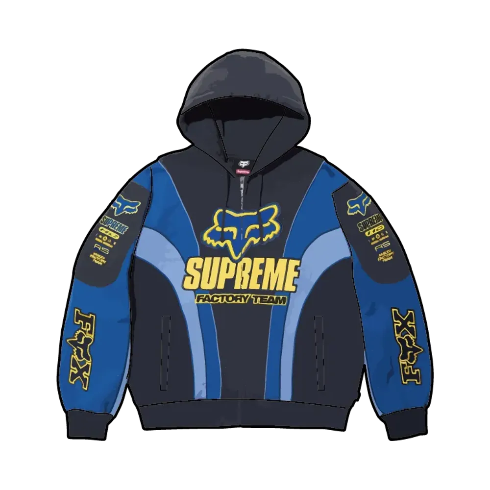 Supreme x Fox Racing Zip Up Hooded Sweatshirt "Navy"