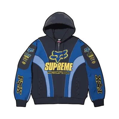 Supreme x Fox Racing Zip Up Hooded Sweatshirt "Navy"