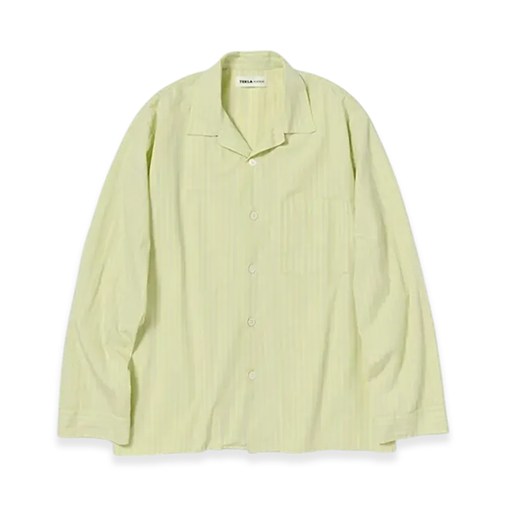AURALEE Cotton Poplin - Pyjamas Shirt "Light Moss Stripes"