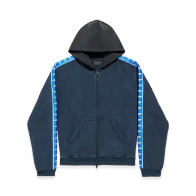 BALENCIAGA Stripe Patched Hooded Zip-Up Hoodie "Navy/Blue/Black"