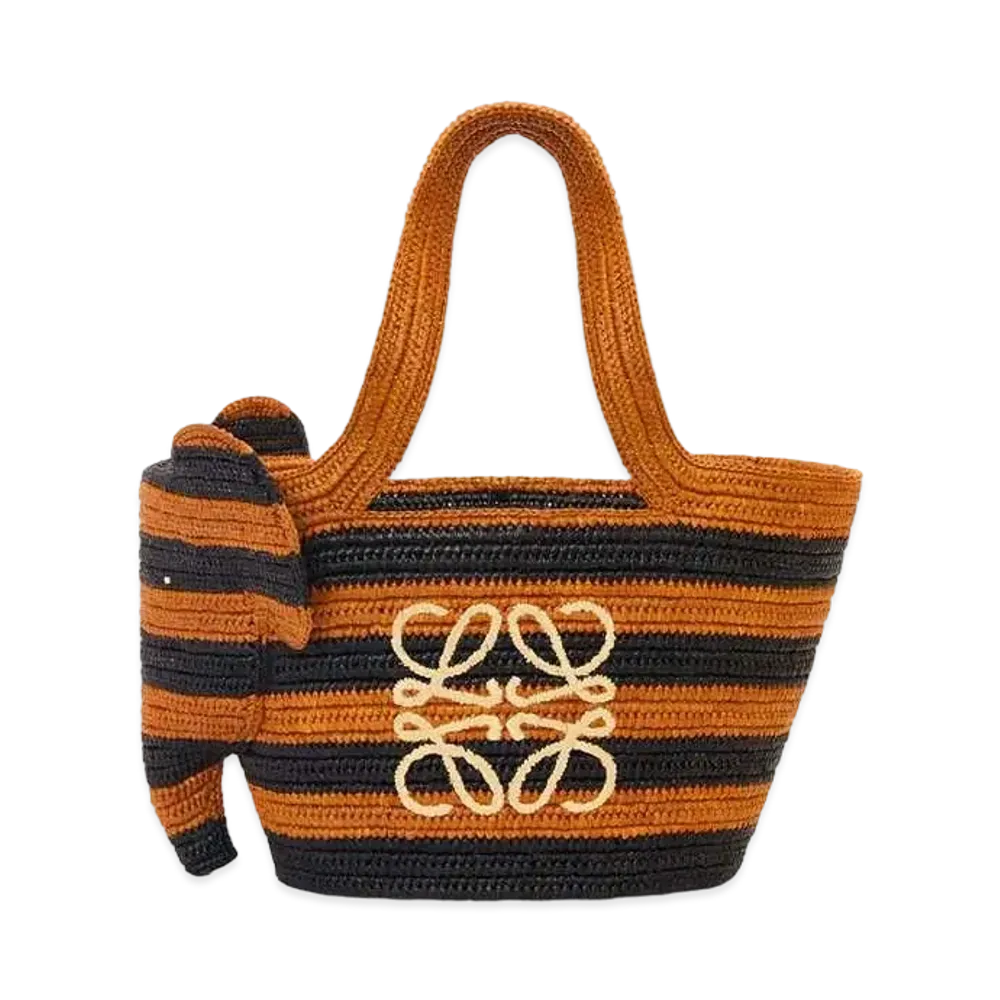 LOEWE Small Elephant Basket Bag In Raffia "Black/Honey Gold"