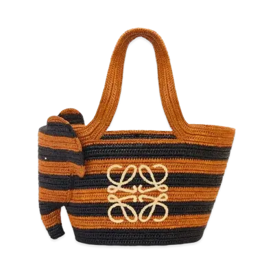 LOEWE Small Elephant Basket Bag In Raffia "Black/Honey Gold"