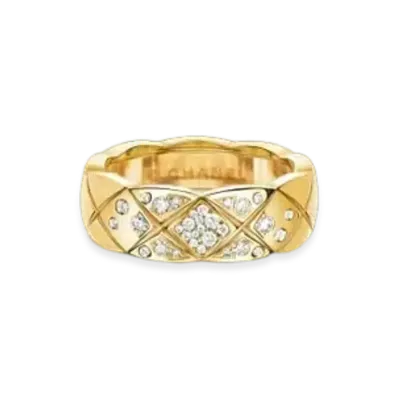 CHANEL Coco Crush Ring Quilted Motif, Small Version, 18K Yellow Gold, Diamonds