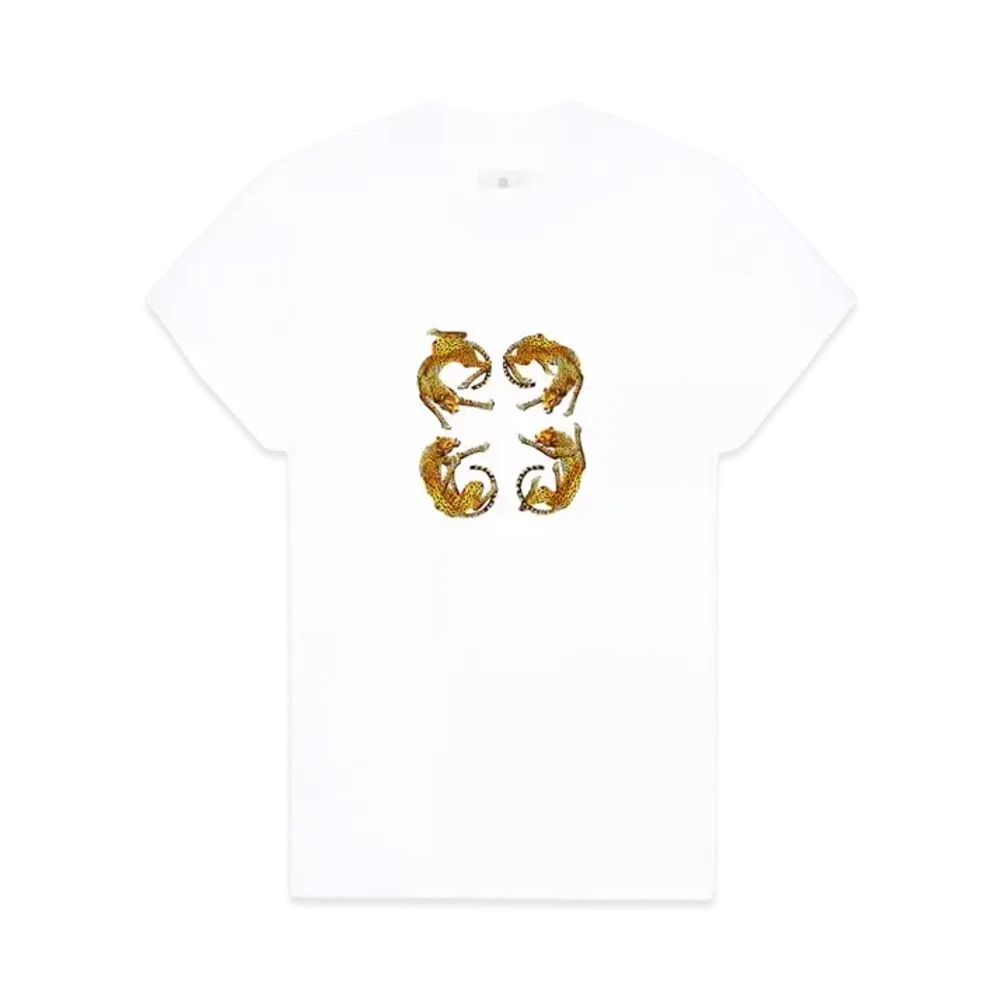 GIVENCHY T-Shirt In Cotton With 4G Leopard Print "White"