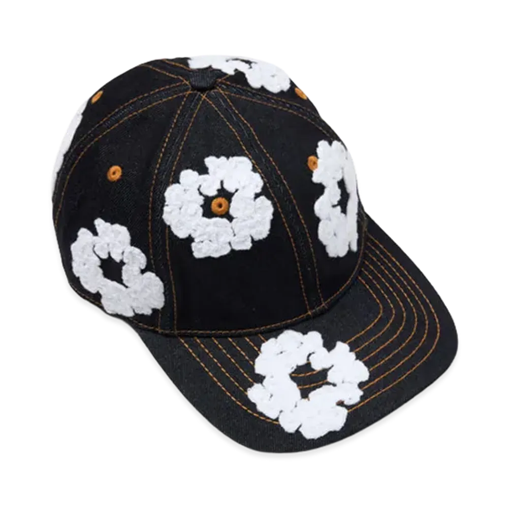DENIM TEARS Cotton Wreath Raw Denim Cap "Washed Indigo"
