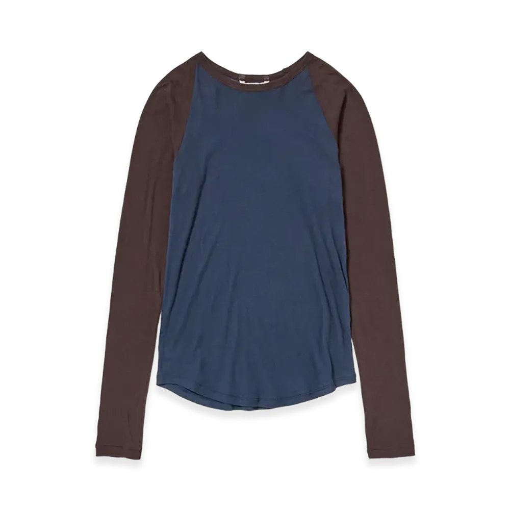 AURALEE Women's Super High Gauge Sheer Rib Raglan P/O "Navy/Dark Brown"