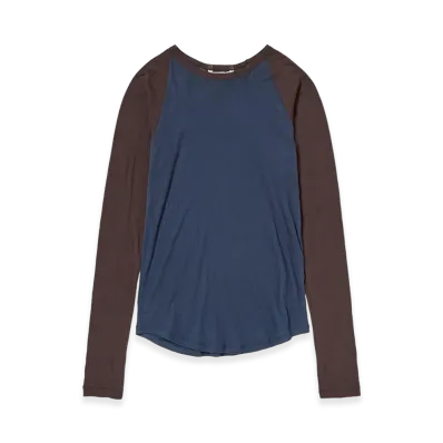 AURALEE Women's Super High Gauge Sheer Rib Raglan P/O "Navy/Dark Brown"