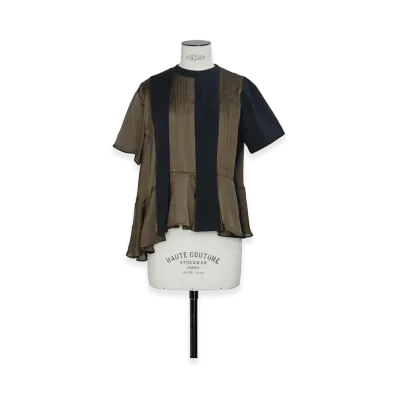 sacai Women's Satin x Cotton Jersey T-Shirt "Navy/Khaki"
