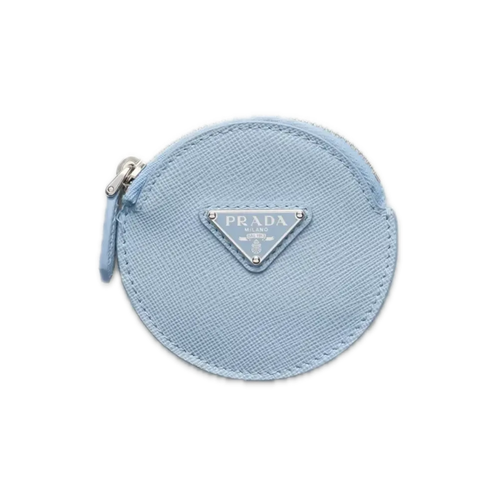 PRADA Saffiano Triangle Coin Case "Light Blue"