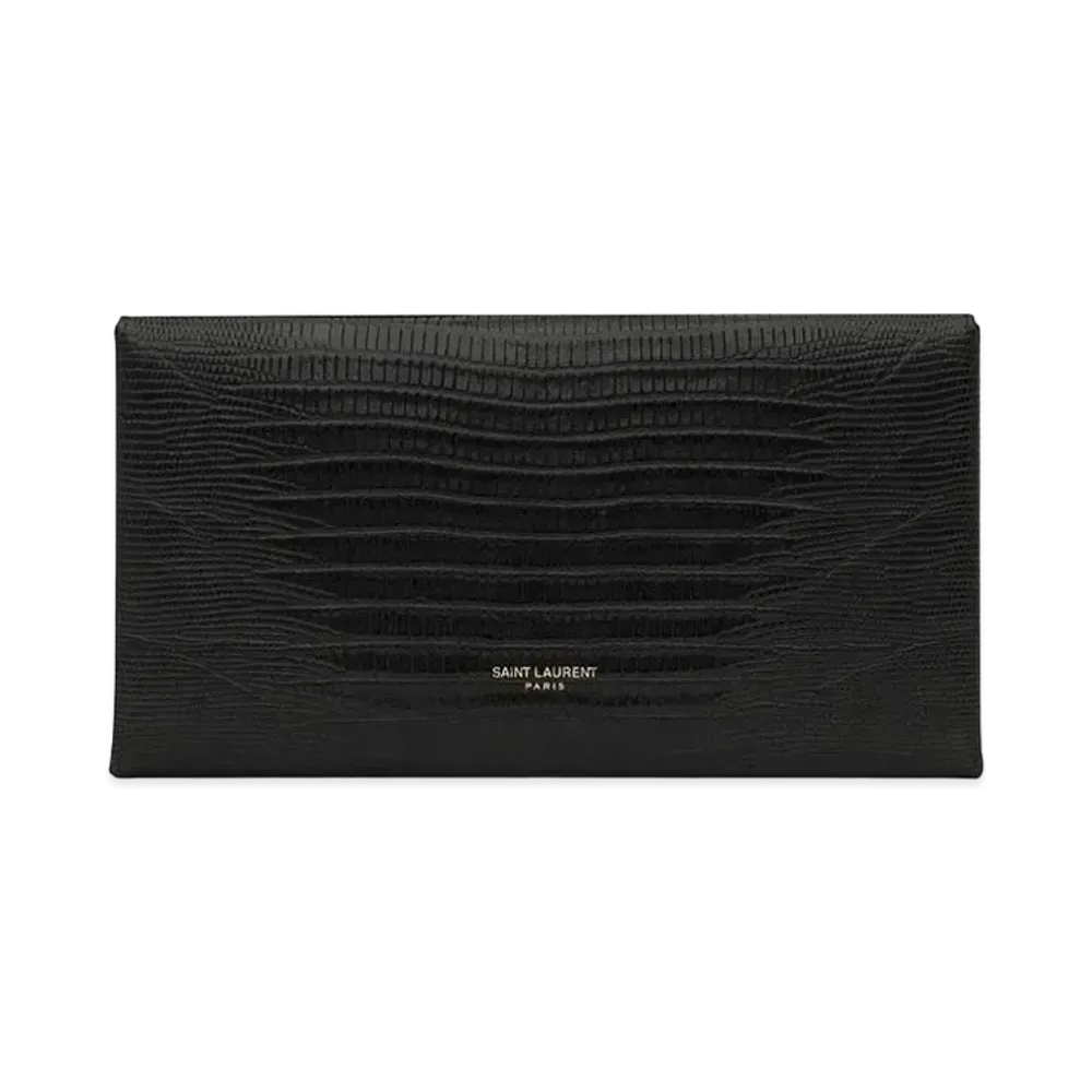 Saint Laurent Letter Pouch In Lizard-Embossed Leather "Black"