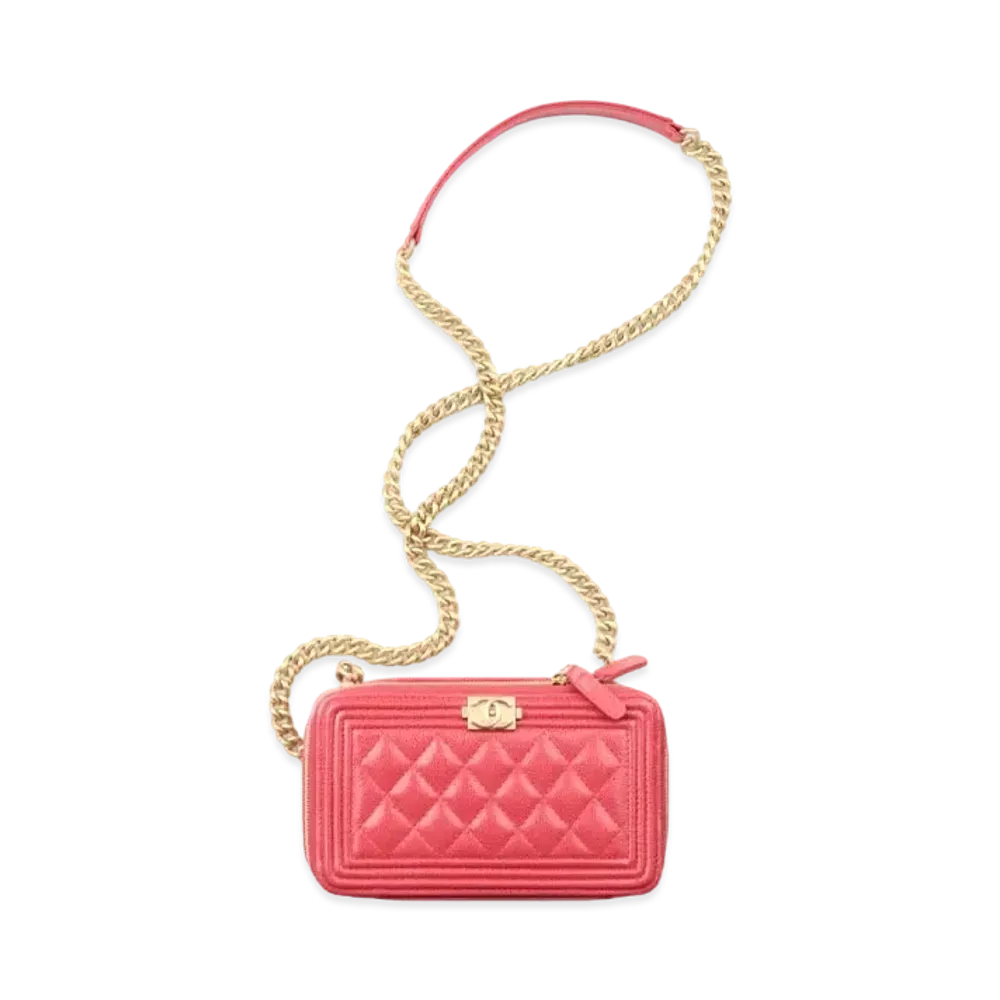 CHANEL Boy Chanel Zip Phone Case Gleading Calfskin "Red"