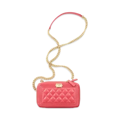 CHANEL Boy Chanel Zip Phone Case Gleading Calfskin "Red"