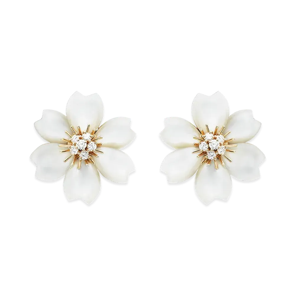 Van Cleef & Arpels Rose de Noel earrings small model "18K Yellow gold/Diamond/Mother-of-pearl"