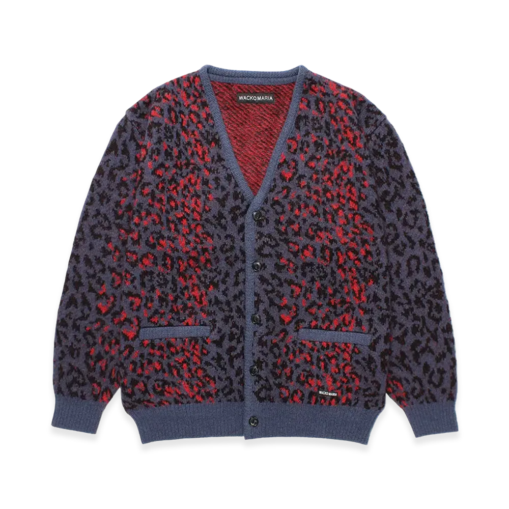 WACKO MARIA Leopard Mohair Jacquard Knit Cardigan "Navy"